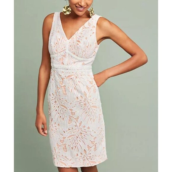 NWT Anthropologie Gardenia Eyelet Lace Column Dress Maeve‎ Sz. 8 White Tropical - Picture 2 of 16